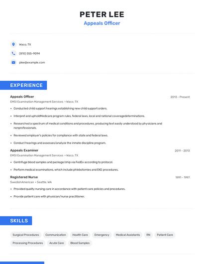 Appeals Officer Resume