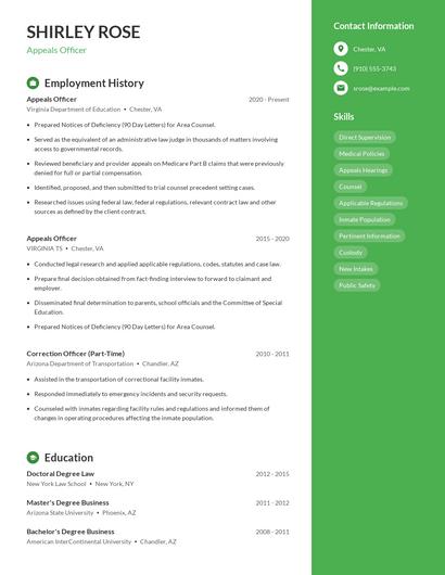 Appeals Officer Resume