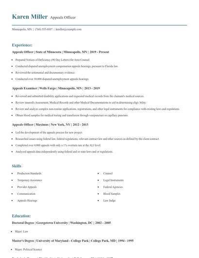 Appeals Officer Resume