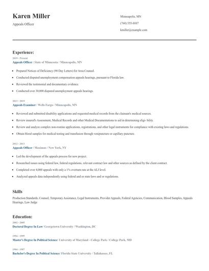 Appeals Officer Resume
