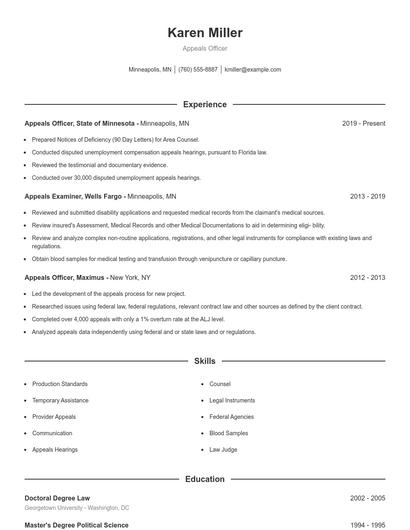Appeals Officer Resume