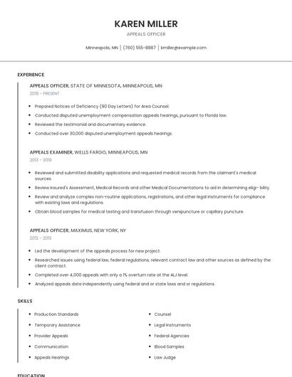 Appeals Officer Resume