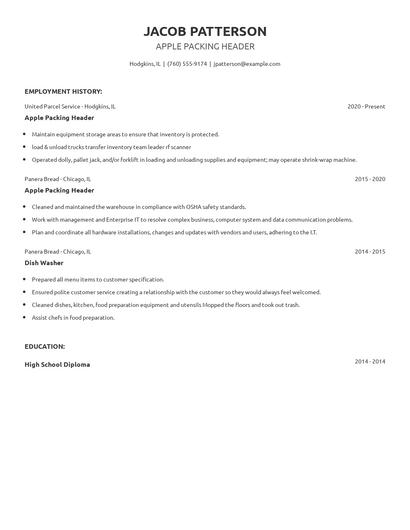 Apple Packing Header Resume