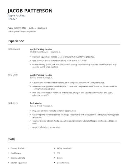 Apple Packing Header Resume