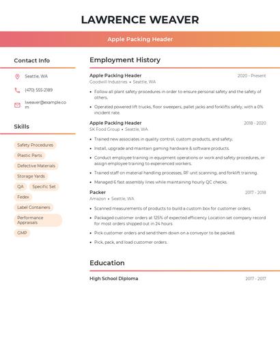 Apple Packing Header Resume