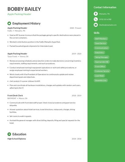 Apple Packing Header Resume