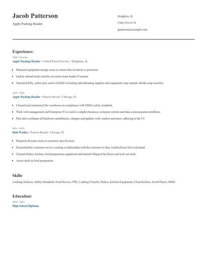 Apple Packing Header Resume