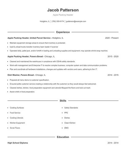 Apple Packing Header Resume