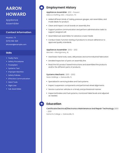 Appliance Assembler Resume