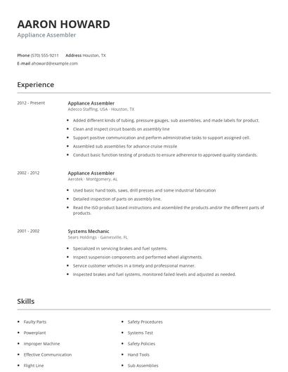 Appliance Assembler Resume