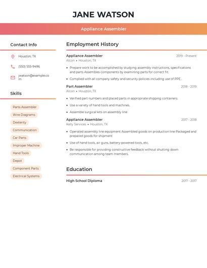 Appliance Assembler Resume
