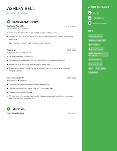 Appliance Assembler Resume