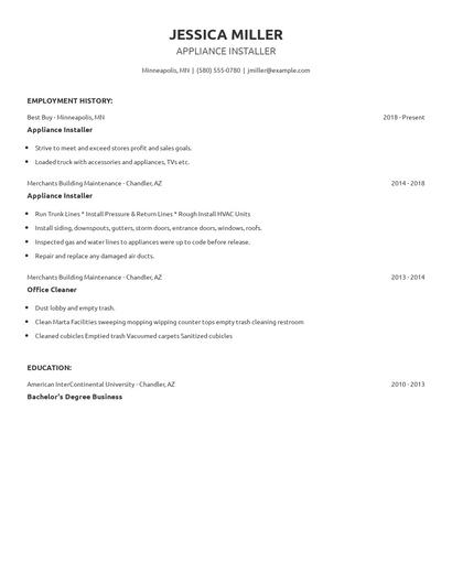 Appliance Installer Resume