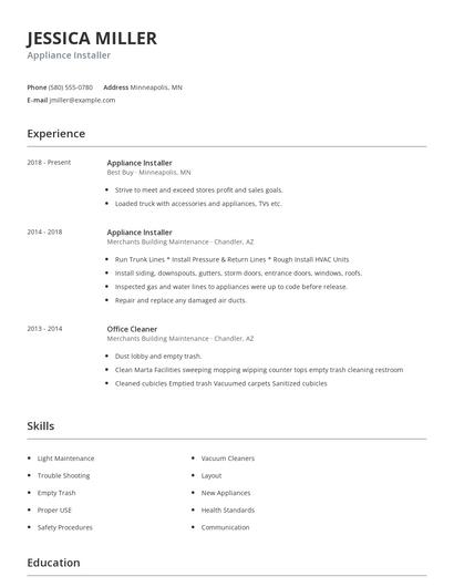 Appliance Installer Resume