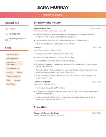 Appliance Installer Resume