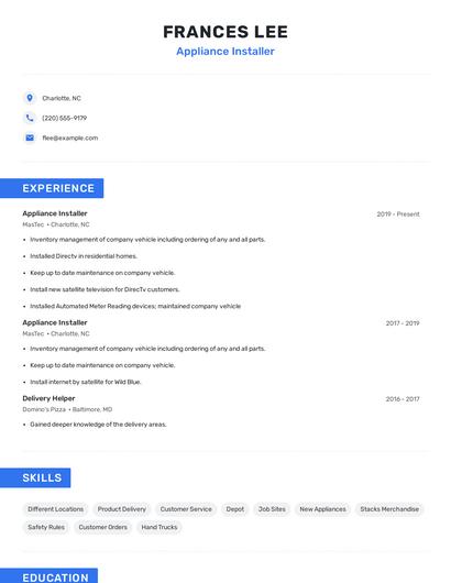 Appliance Installer Resume