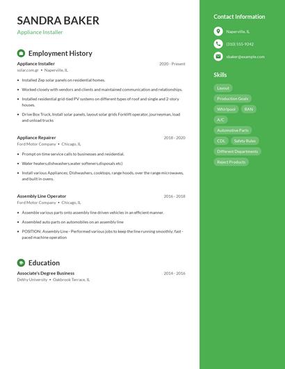 Appliance Installer Resume