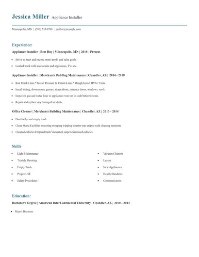 Appliance Installer Resume