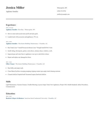 Appliance Installer Resume