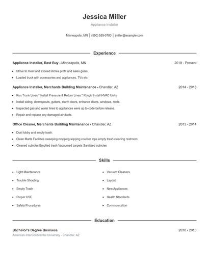 Appliance Installer Resume