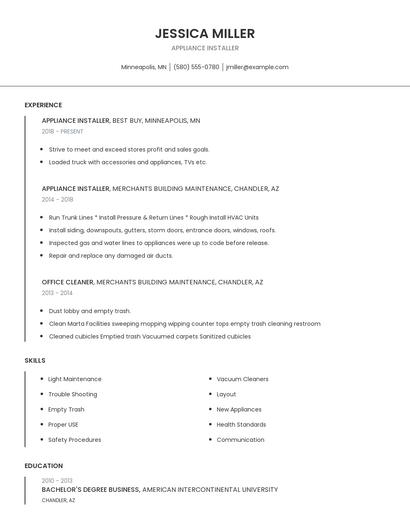 Appliance Installer Resume