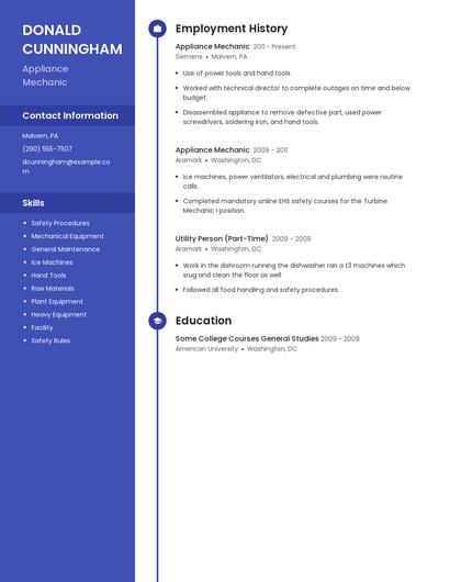 Appliance Mechanic Resume