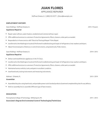 Appliance Repairer Resume