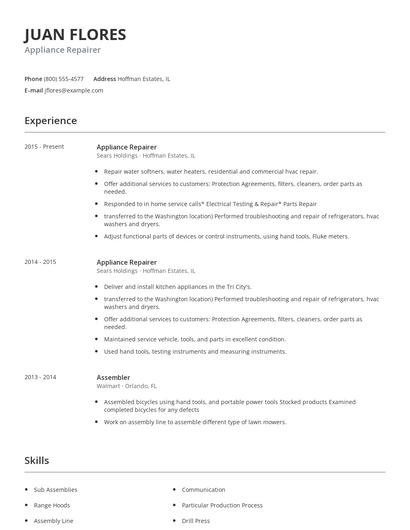 Appliance Repairer Resume