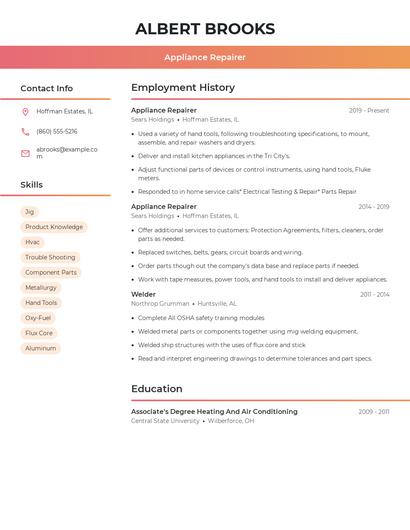 Appliance Repairer Resume