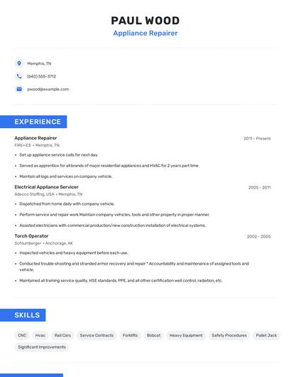 Appliance Repairer Resume