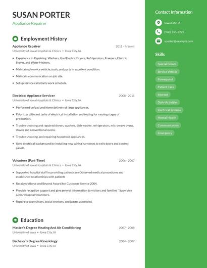Appliance Repairer Resume