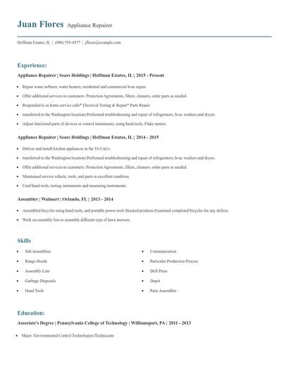 Appliance Repairer Resume
