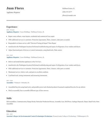 Appliance Repairer Resume