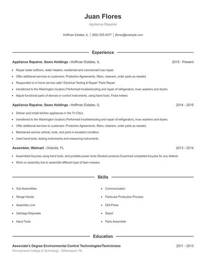 Appliance Repairer Resume