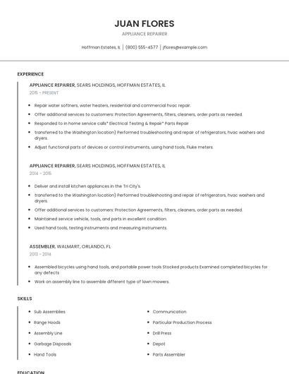 Appliance Repairer Resume