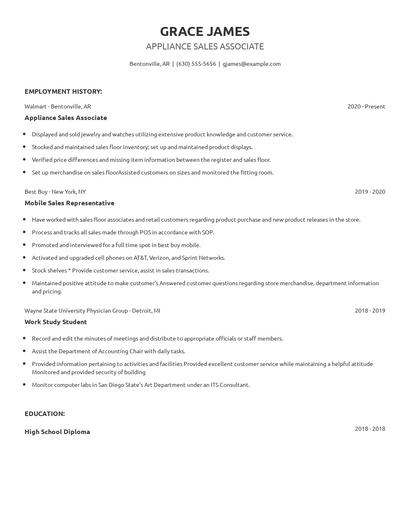 Appliance Sales Associate Resume