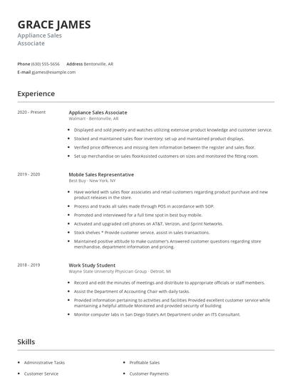 Appliance Sales Associate Resume
