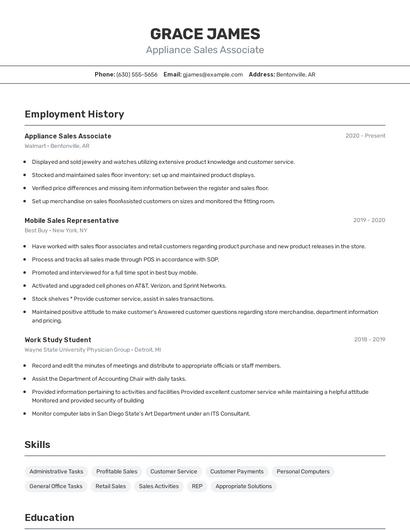 Appliance Sales Associate Resume