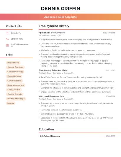 Appliance Sales Associate Resume