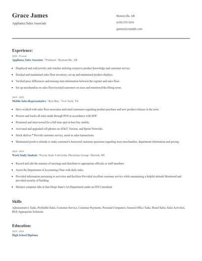 Appliance Sales Associate Resume
