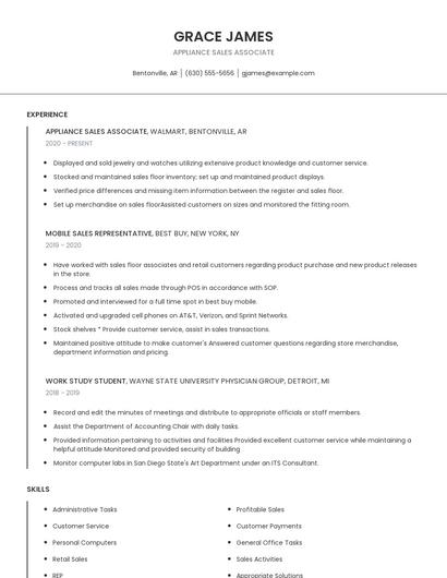 Appliance Sales Associate Resume