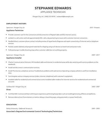 Appliance Technician Resume