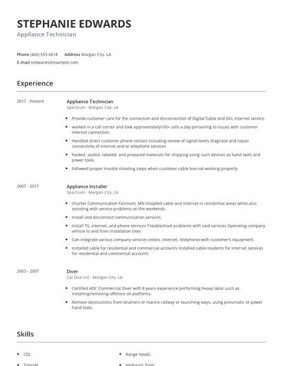 Appliance Technician Resume