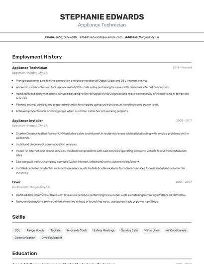 Appliance Technician Resume