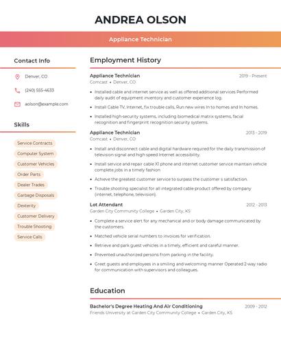 Appliance Technician Resume