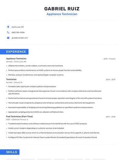 Appliance Technician Resume