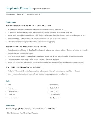 Appliance Technician Resume