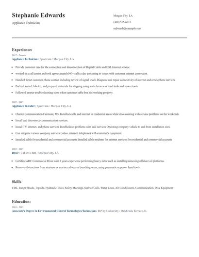 Appliance Technician Resume