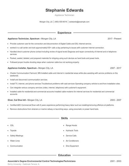 Appliance Technician Resume