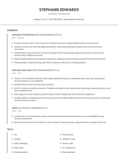 Appliance Technician Resume